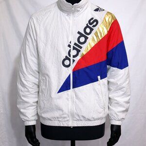 Adidas White Jacket with Red, Blue, and Gold Accents